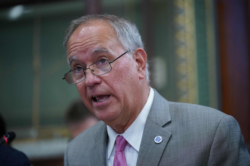 Dr. Felix V. Matos Rodriguez, Chancellor of CUNY, speaking at a roundtable discussion on reproductive rights with US Vice President Kamala Harris in the Eisenhower Executive Office Building, Washington, DC