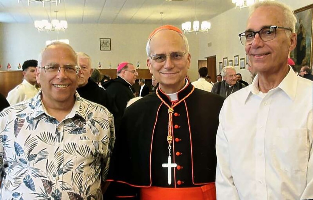 Newly elected Pope Leo XIV (Center), with his older brothers Louis (Left), and John Prevost (right), who is a retired catholic school principal and lives in South Suburban New Lenox.