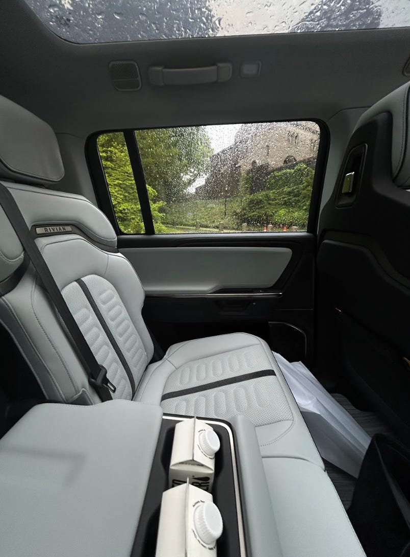 back seat of a Rivian on Adventure Ride