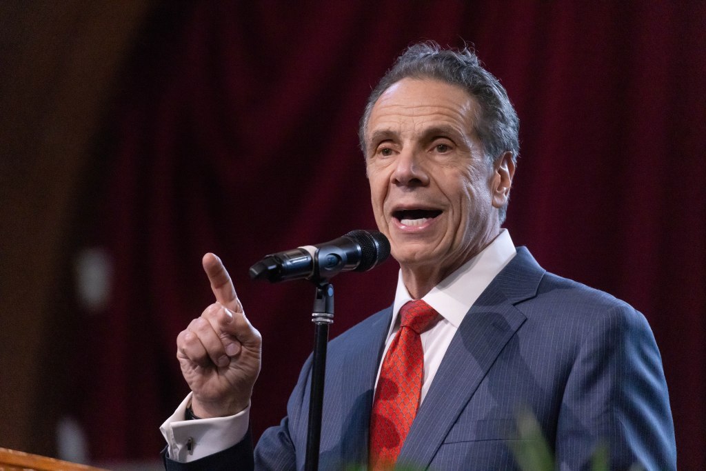 Former Governor Andrew Cuomo speaking at Bethesda Healing Center while campaigning for NYC mayor in 2025, Brooklyn, NY.