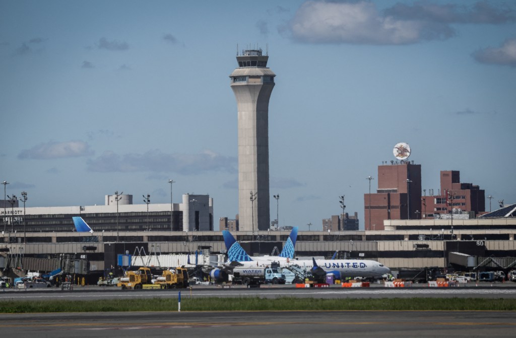 United Airline planes are seen at the gate at Newark Liberty International Airport in Newark, New Jersey on May 7, 2025. 