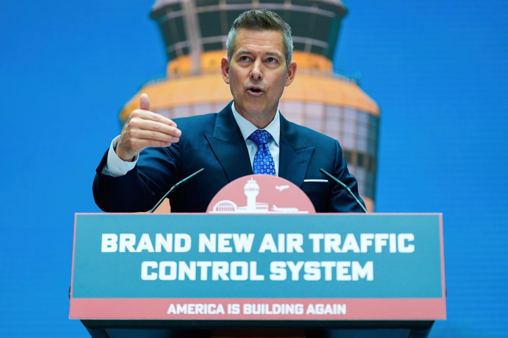 Transportation Secretary Sean Duffy announces a new air traffic control infrastructure plan, Thursday, May 8, 2025, in Washington.