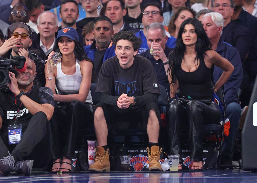 Kendall Jenner joins Kylie Jenner and Timothée Chalamet for a date night at the New York Knicks vs. Boston Celtics game