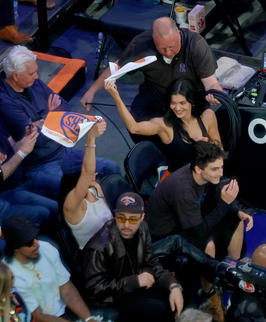 Kendall Jenner joins Kylie Jenner and Timothée Chalamet for a date night at the New York Knicks vs. Boston Celtics game