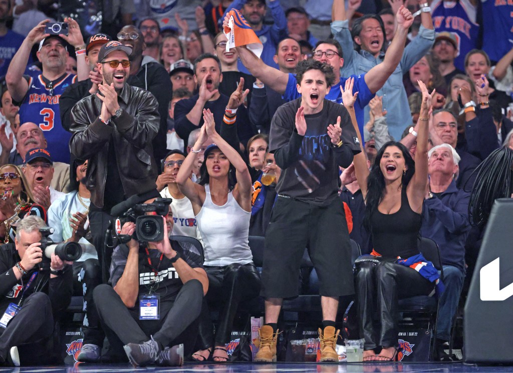 Kendall Jenner joins Kylie Jenner and Timothée Chalamet for a date night at the New York Knicks vs. Boston Celtics game