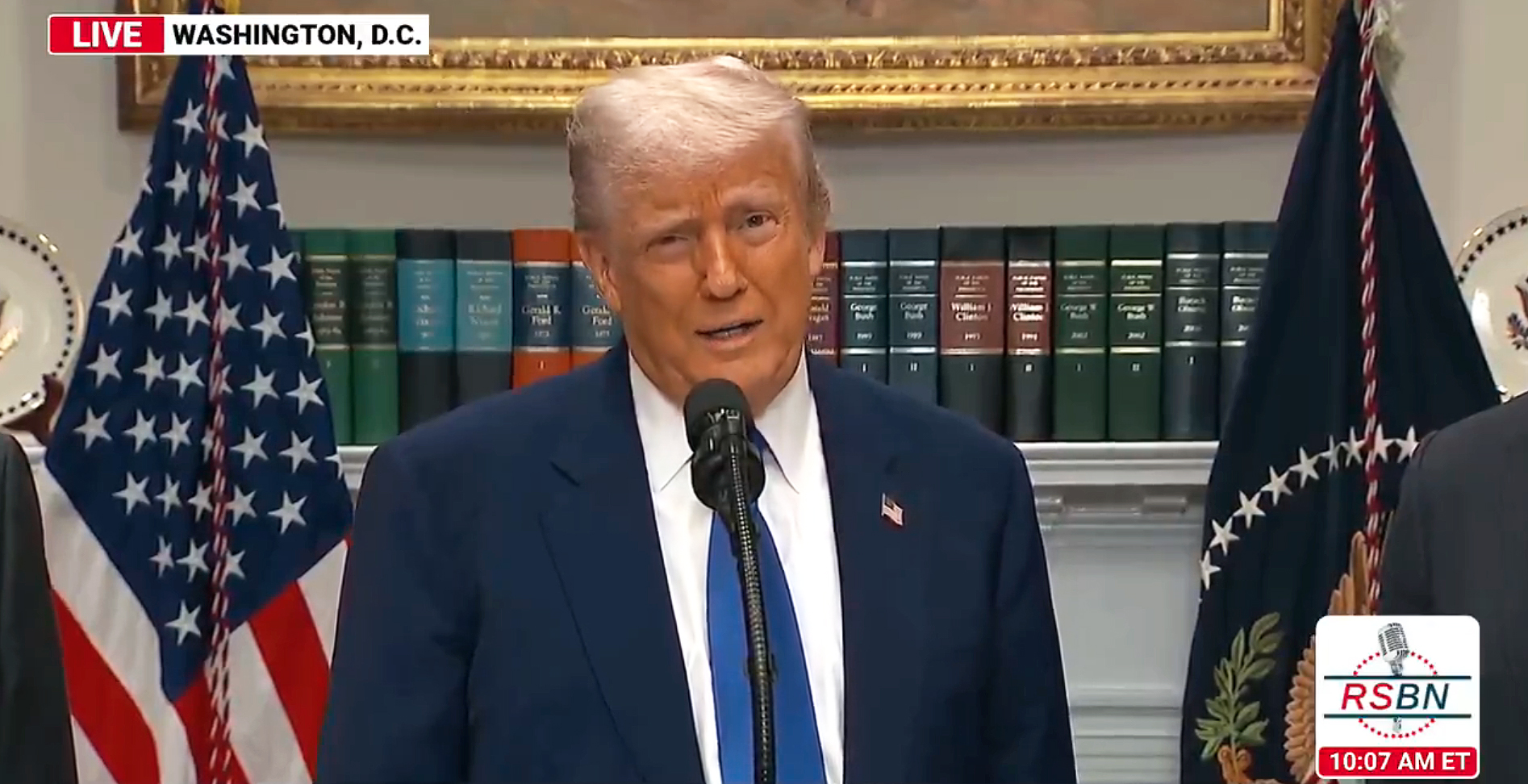 Donald Trump speaking at the White House. 