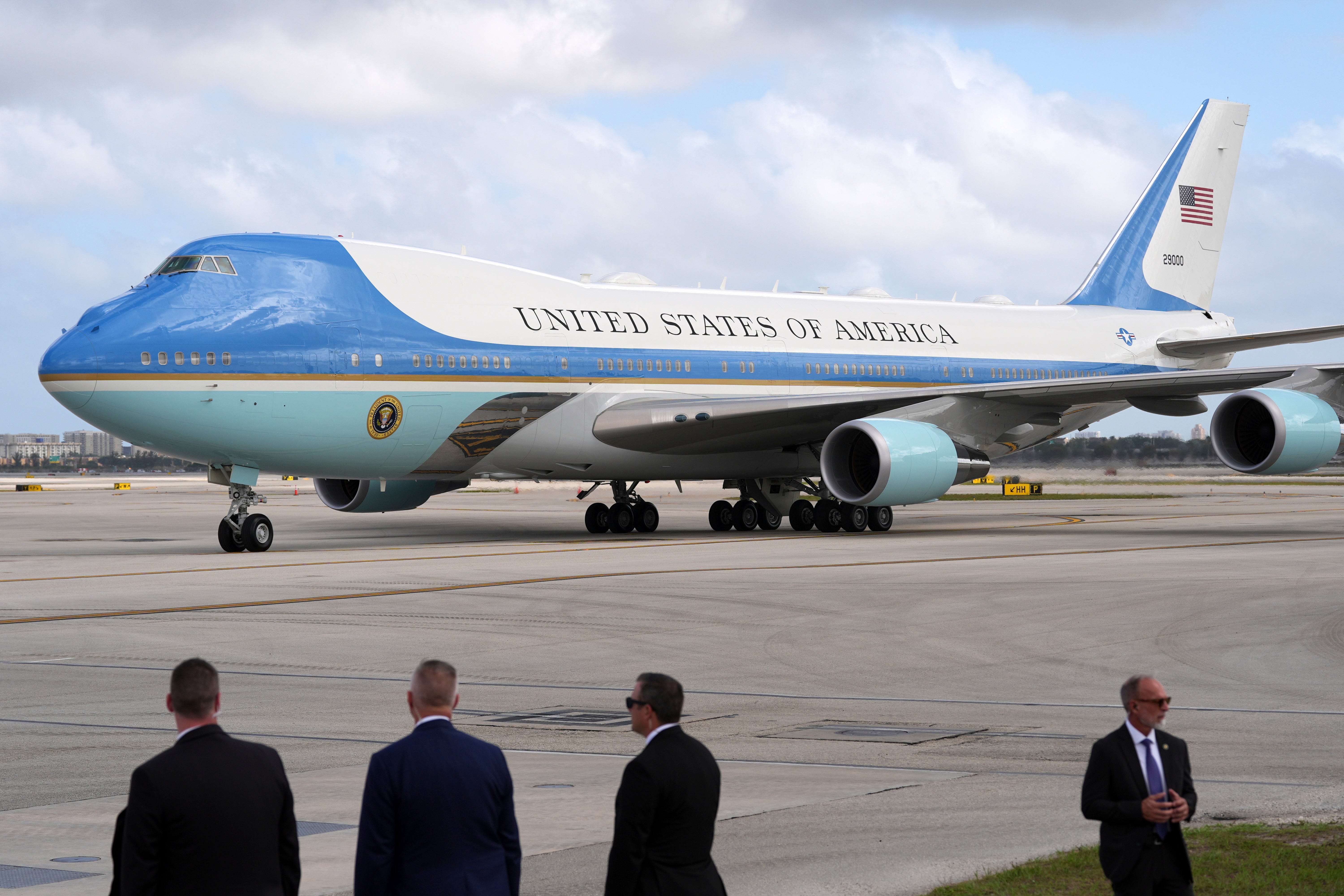 Air Force One with President Donald Trump on board arrives at Miami International Airport, Thursday, April 3, 2025, in Miami.