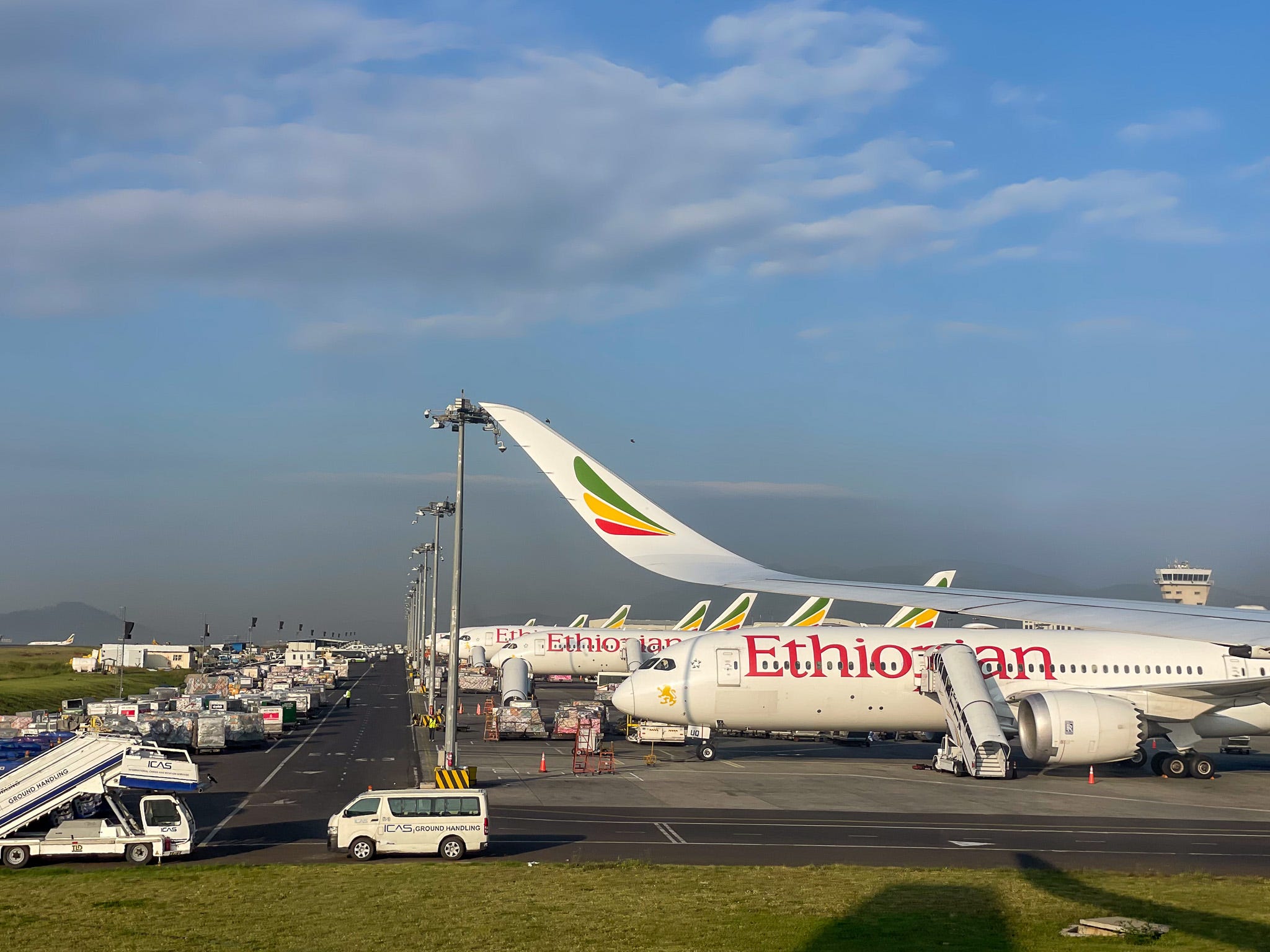A row of Ethiopian Airlines aircraft.