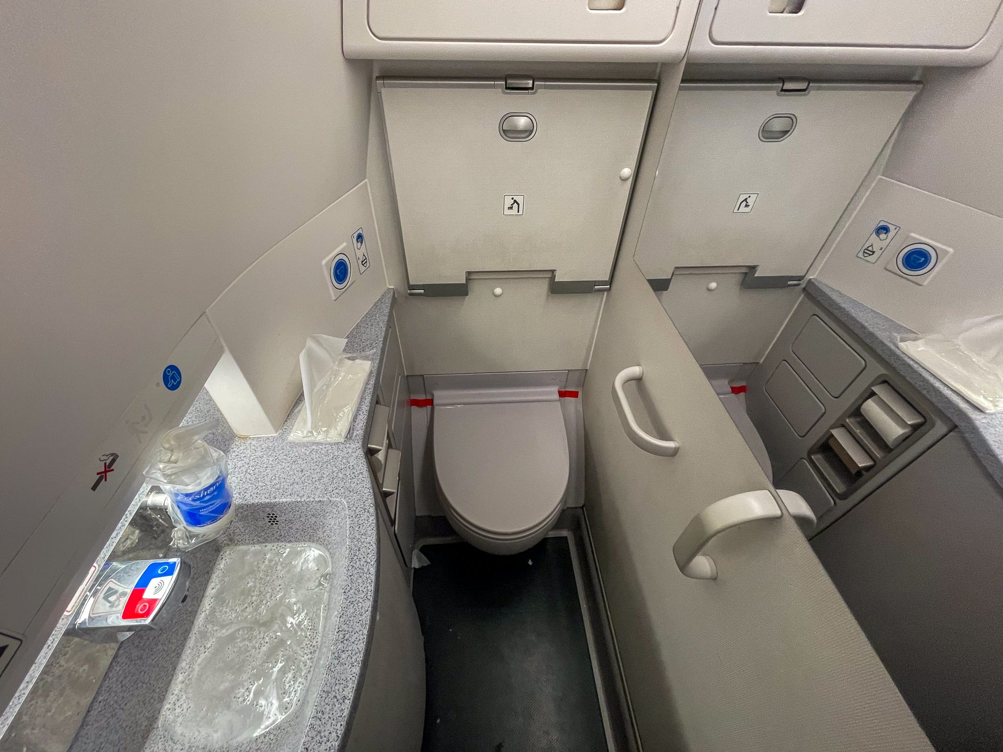 The economy bathroom on the Ethiopian Airlines long-haul flight.
