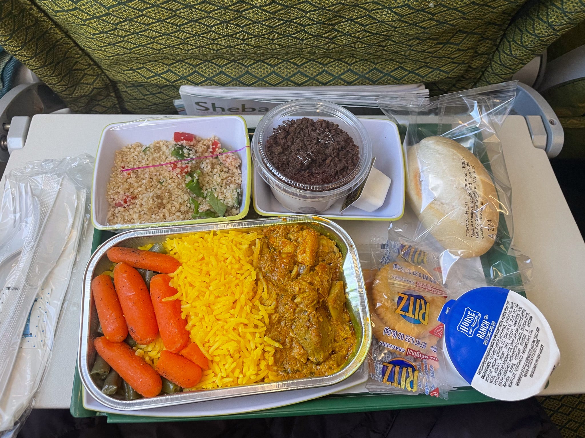 Dinner on the author's Ethiopian Airlines long-haul flight.