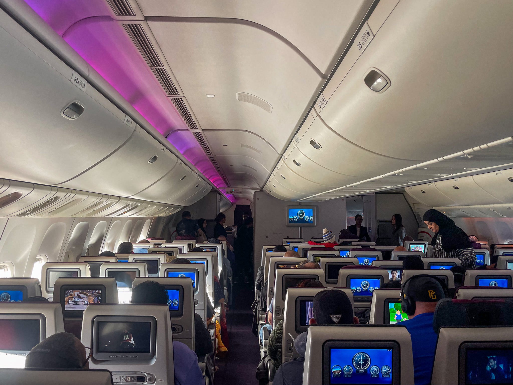 A Qatar Airways cabin.
