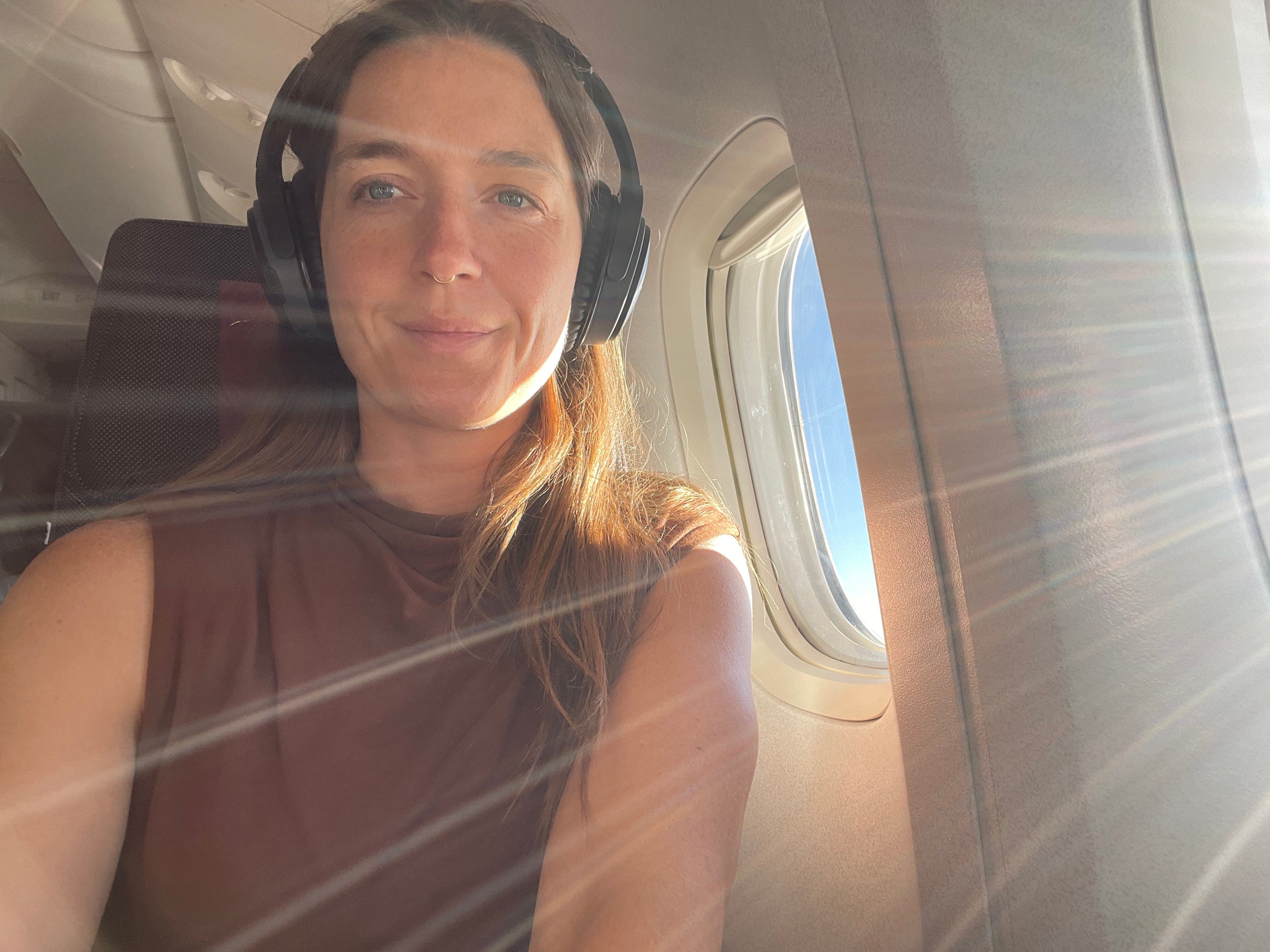 The author in economy on a long-haul flight.