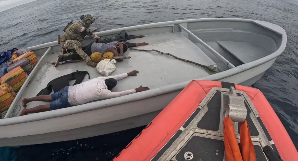 Coast Guard in action during the dramatic arrest of suspected drug smugglers in open ocean
