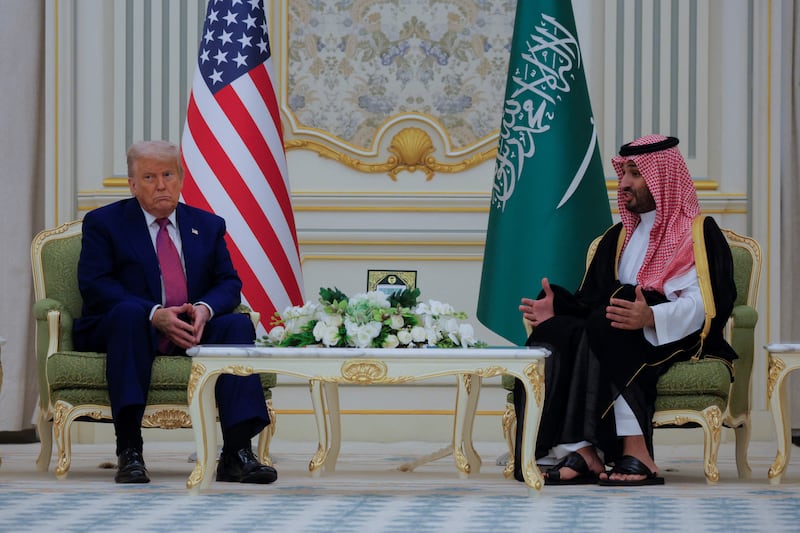 U.S. President Donald Trump and Saudi Crown Prince and Prime Minister Mohammed Bin Salman attend a bilateral meeting at the Royal Court in Riyadh, Saudi Arabia, May 13, 2025. REUTERS/Brian Snyder