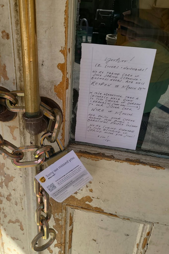 Cursive letter saying little zelda will reopen after spring cleaning