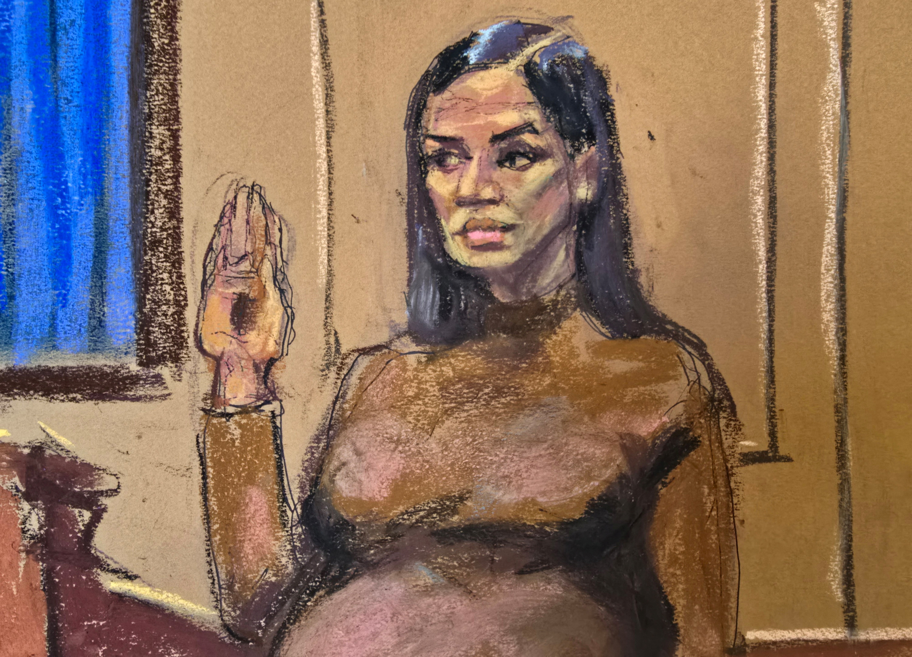 Courtroom sketch of Cassie Ventura testifying in Sean 