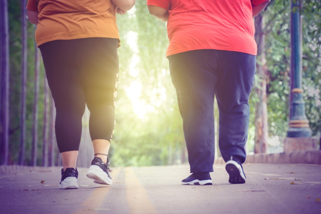 obese people walking in America