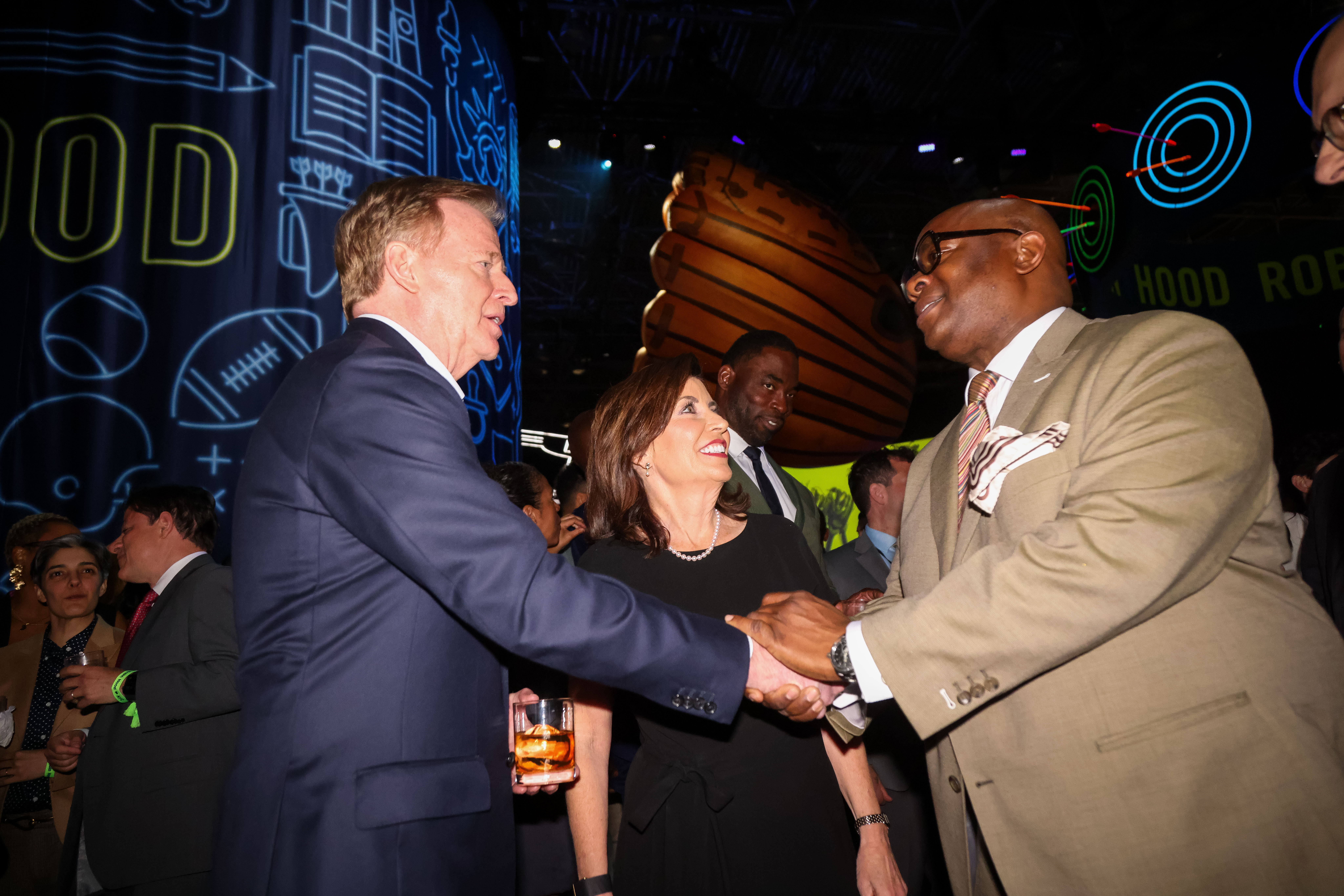 Roger Goodell, Kathy Hochul, Richard Buery 