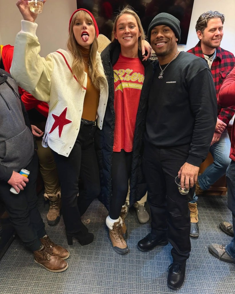 Taylor Swift with Kylie Kelce at a Kansas City Chiefs game.