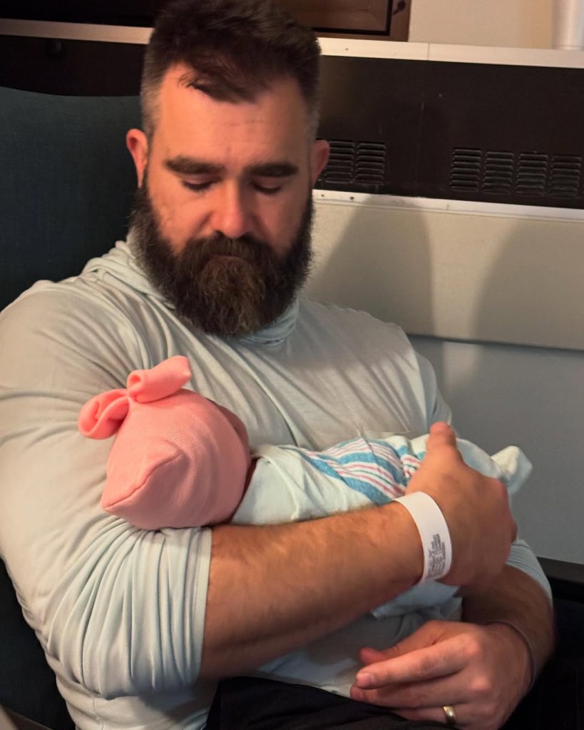 Jason Kelce with his newborn.