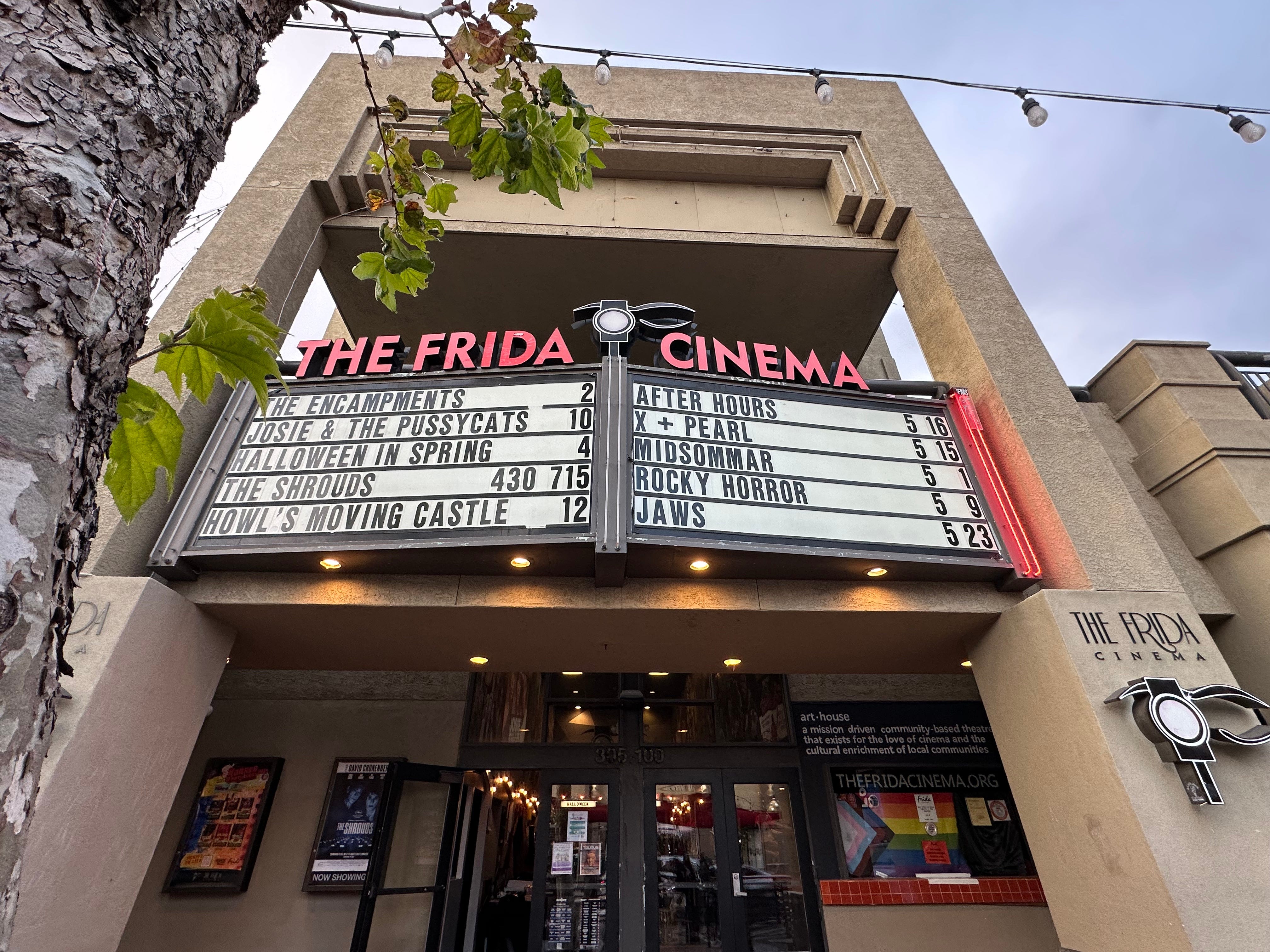 The marquee at the Frida Cinema.