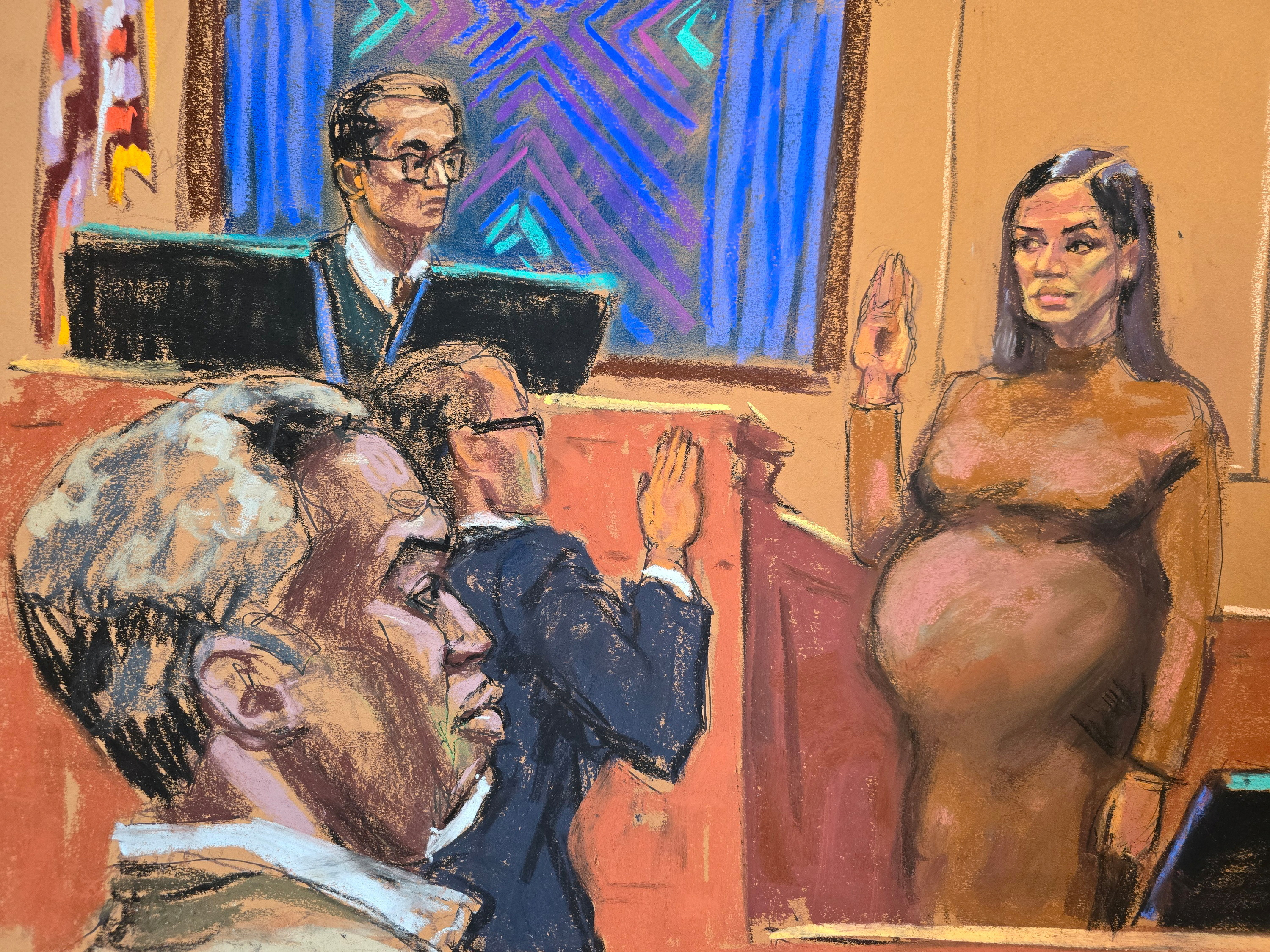 Cassie getting sworn in as Sean Combs looks