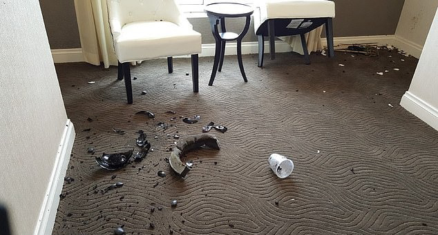 Damage in the hotel after Sean Combs attacked Cassie