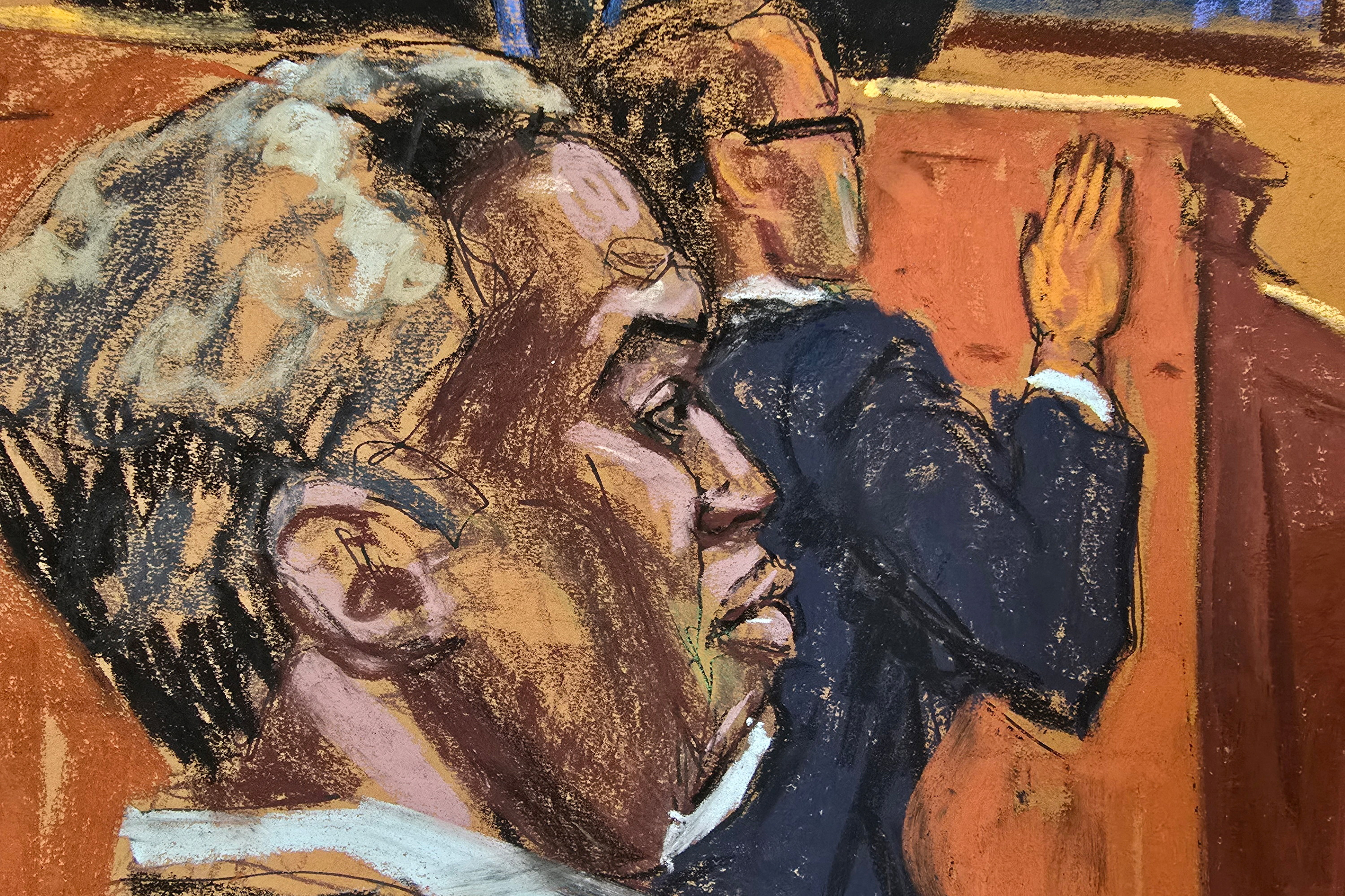 A sketch of Sean Combs in court