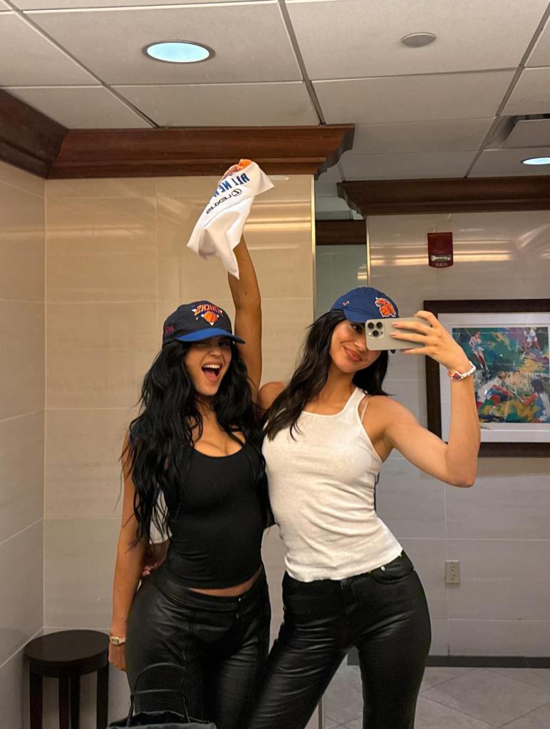 Kendall Jenner and Kylie Jenner at the New York Knicks game Monday. 