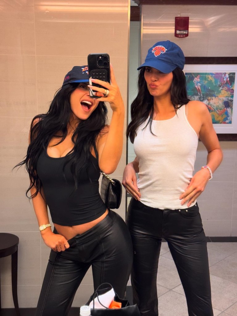 Kendall Jenner and Kylie Jenner at the New York Knicks game Monday. 