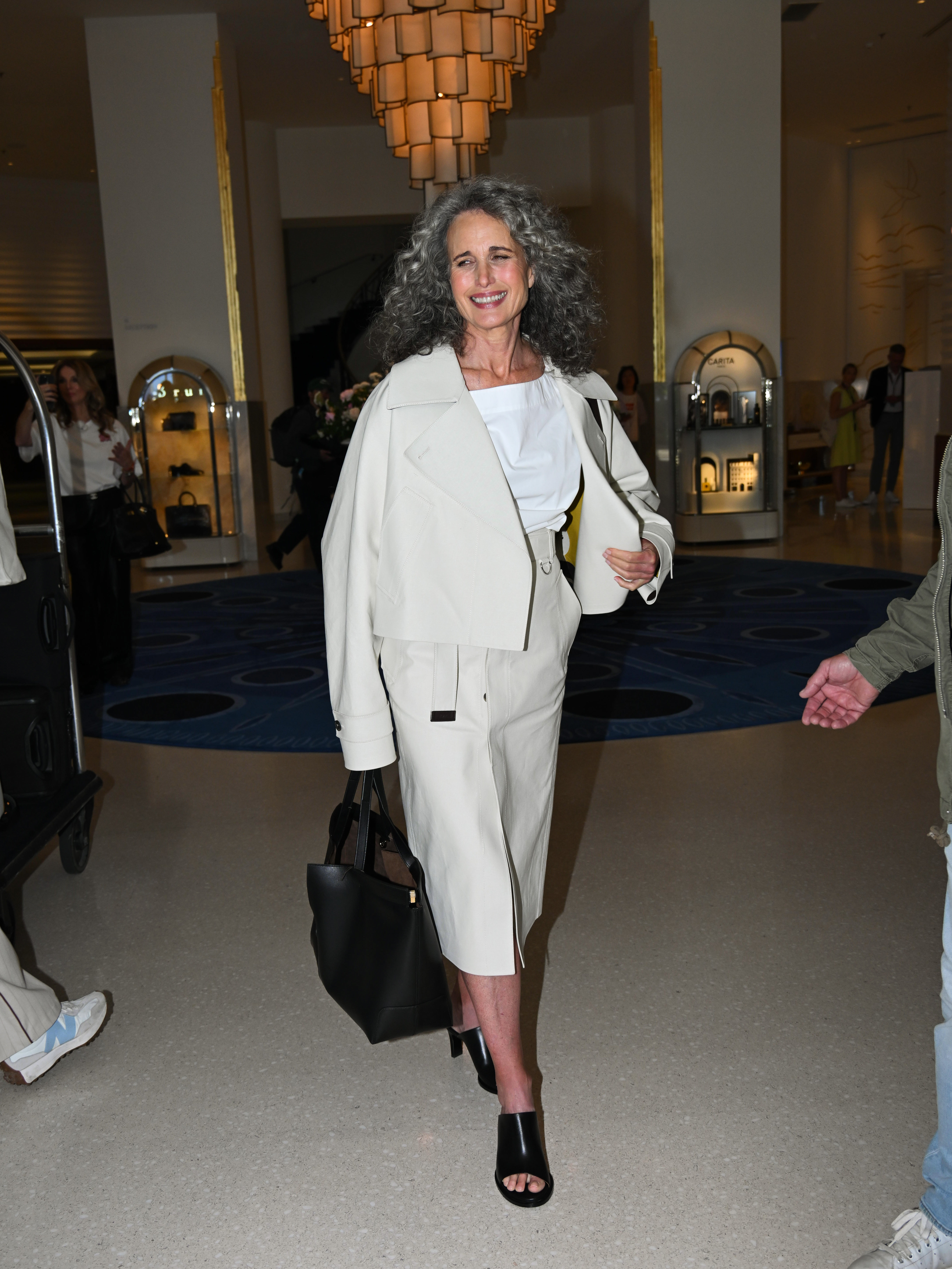 Andie MacDowell in her hotel ahead of the Cannes Film Festival 2025