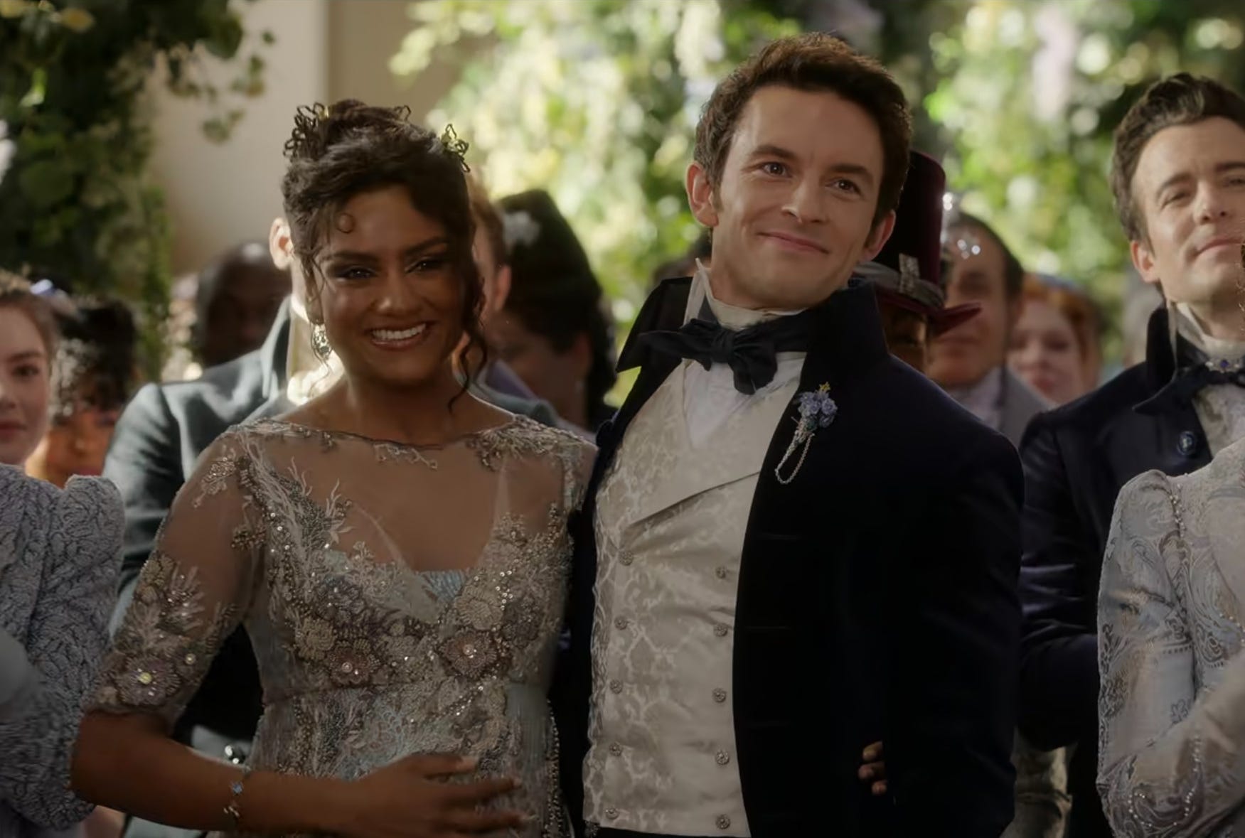 Simone Ashley as Kate and Jonathan Bailey as Anthony on season three, episode seven of "Bridgerton."