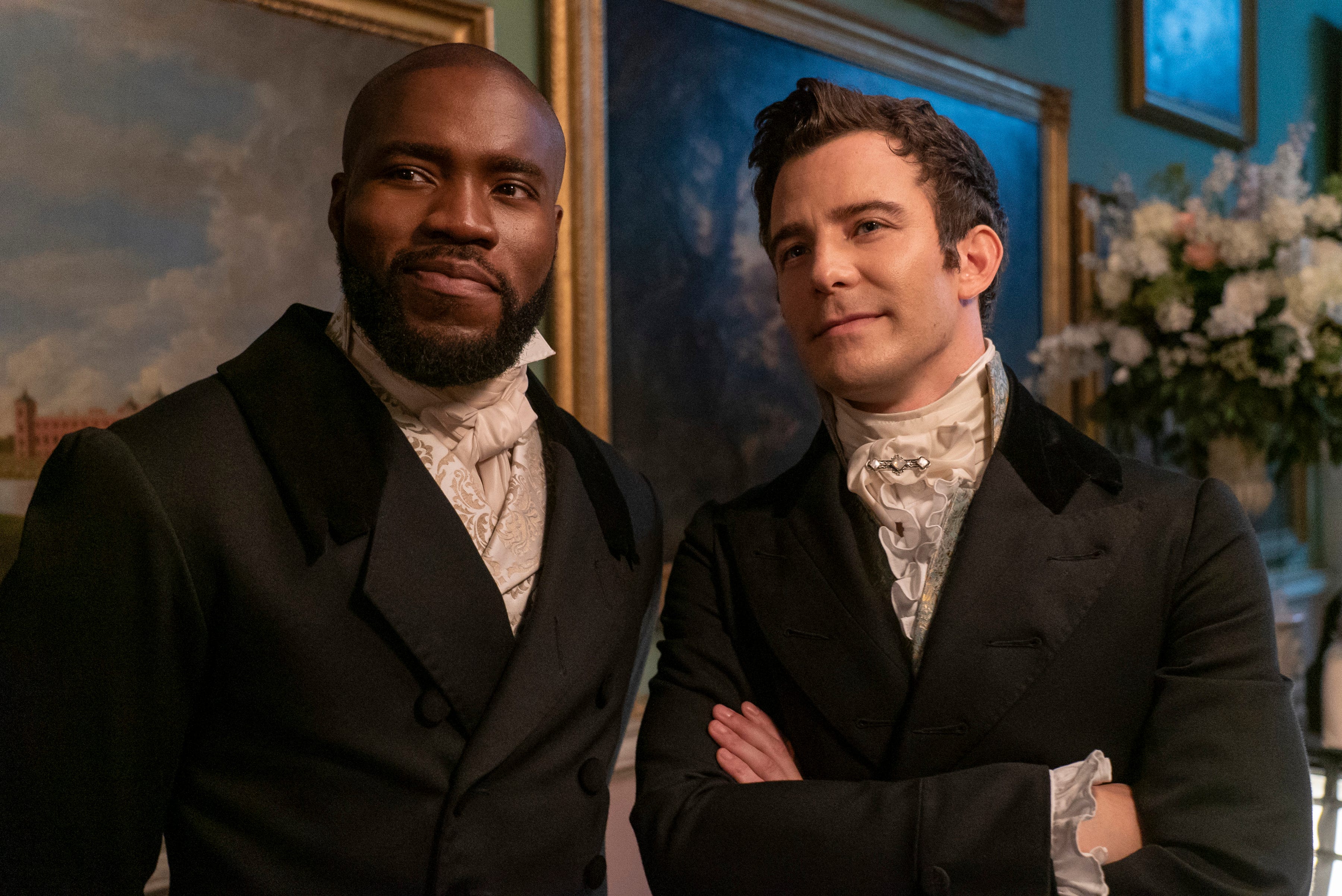 Martins Imhangbe as Will Mondrich and Luke Thompson as Benedict Bridgerton on season three, episode two of "Bridgerton."