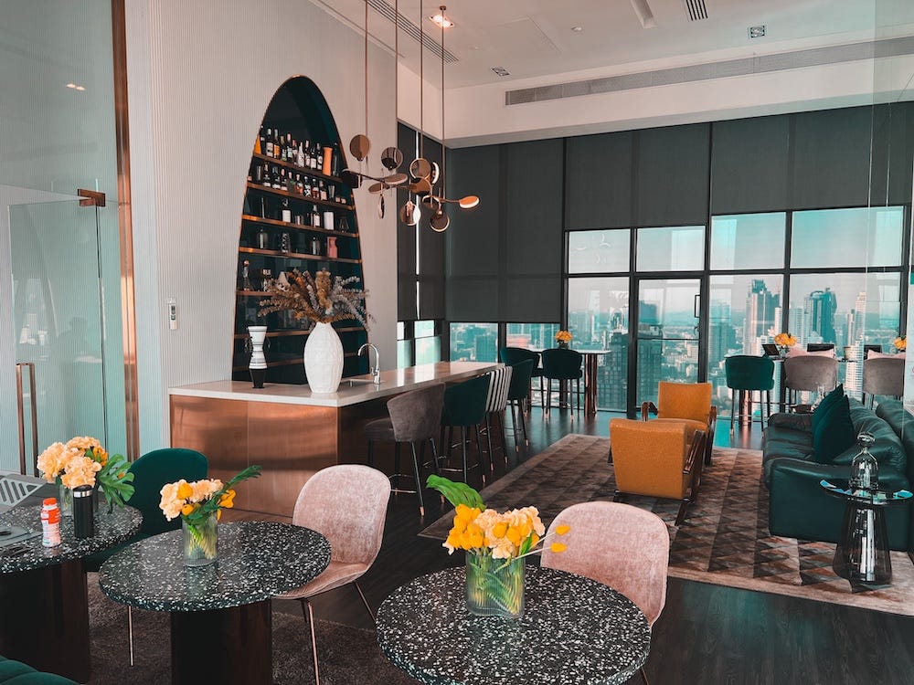 A coworking and common space in her Bangkok apartment building.
