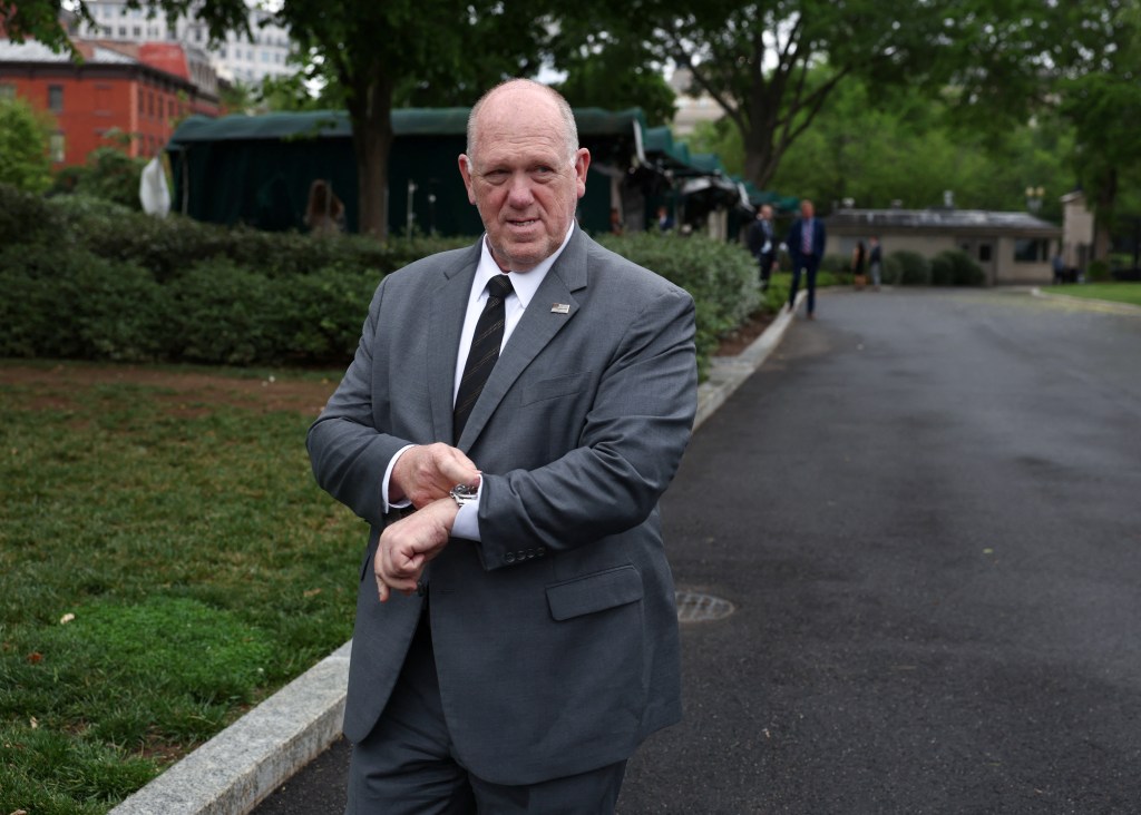 Tom Homan, U.S. President Donald Trump's border czar, speaking to media outside the White House in Washington, D.C., U.S., on May 5, 2025.