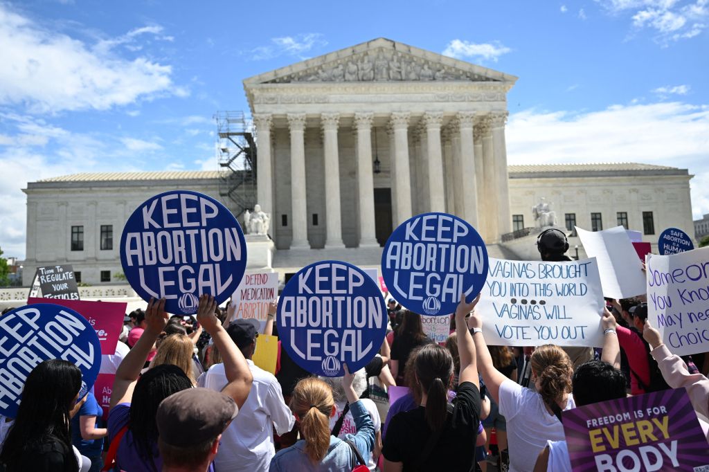Demonstrators rallied in support of abortion rights at the US Supreme Court in Washington, DC, on April 15, 2023.
