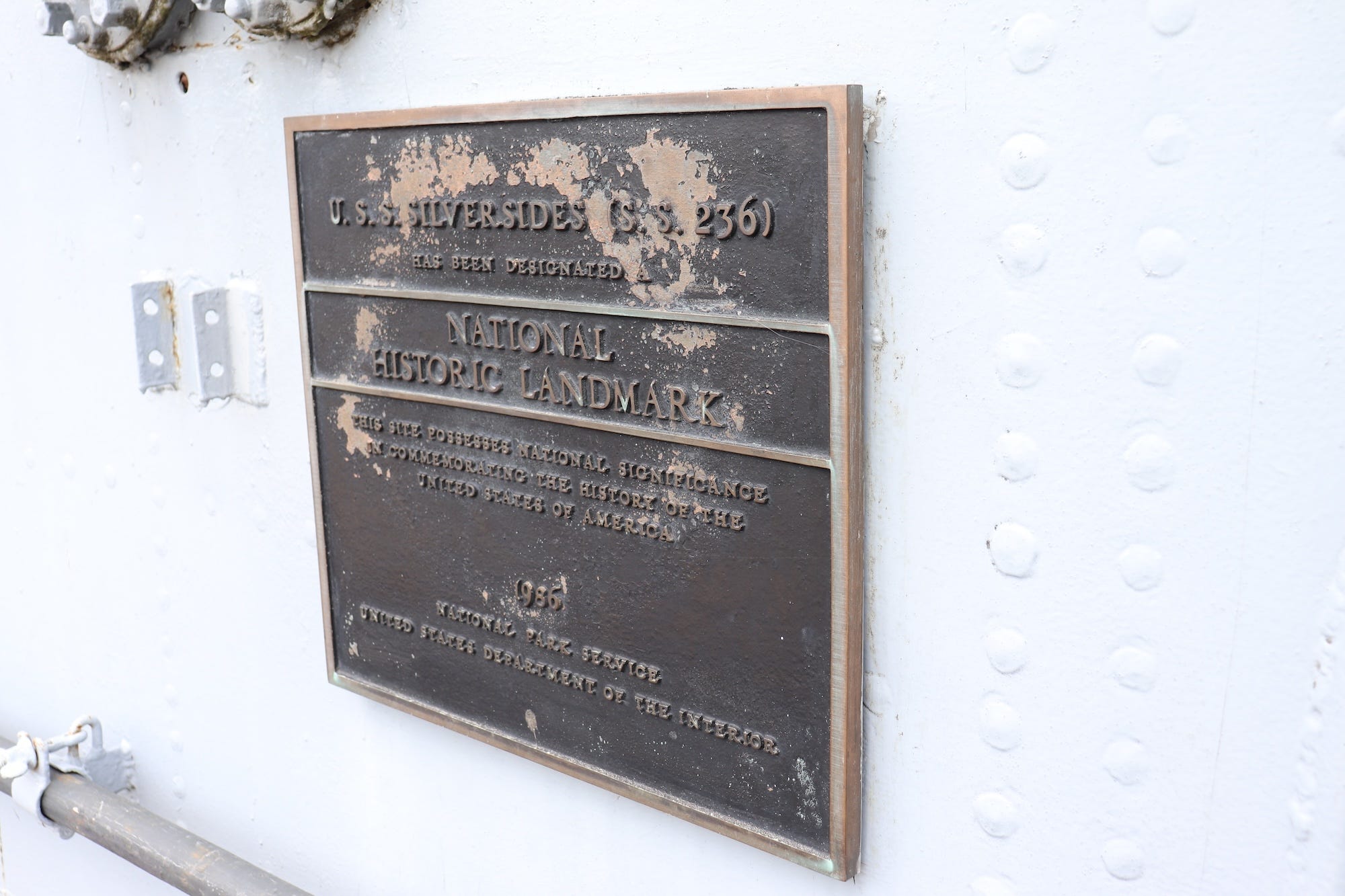 A plaque from the National Register of Historic Places on the USS Silversides.