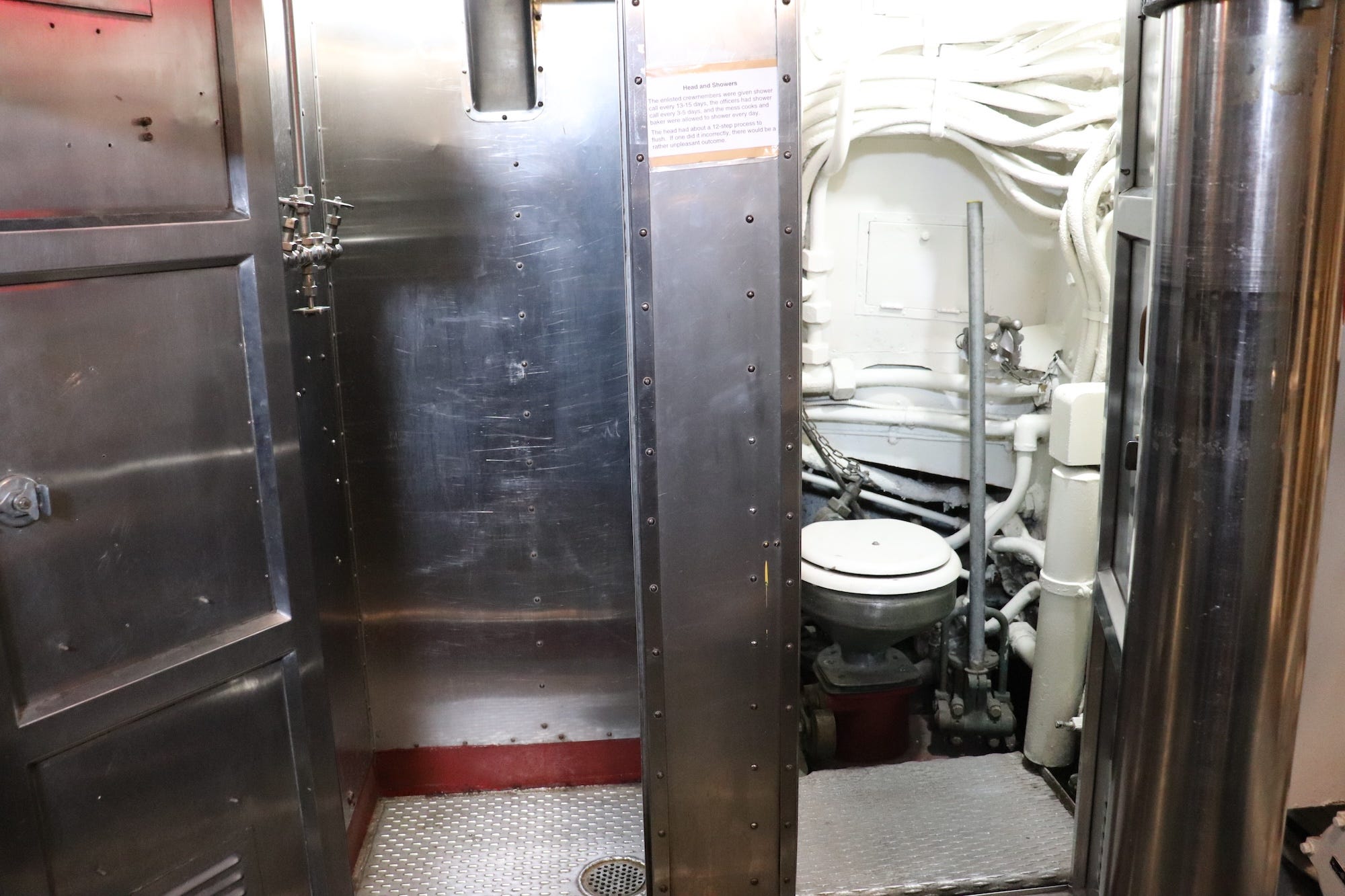 A shower and bathroom on the USS Silversides.