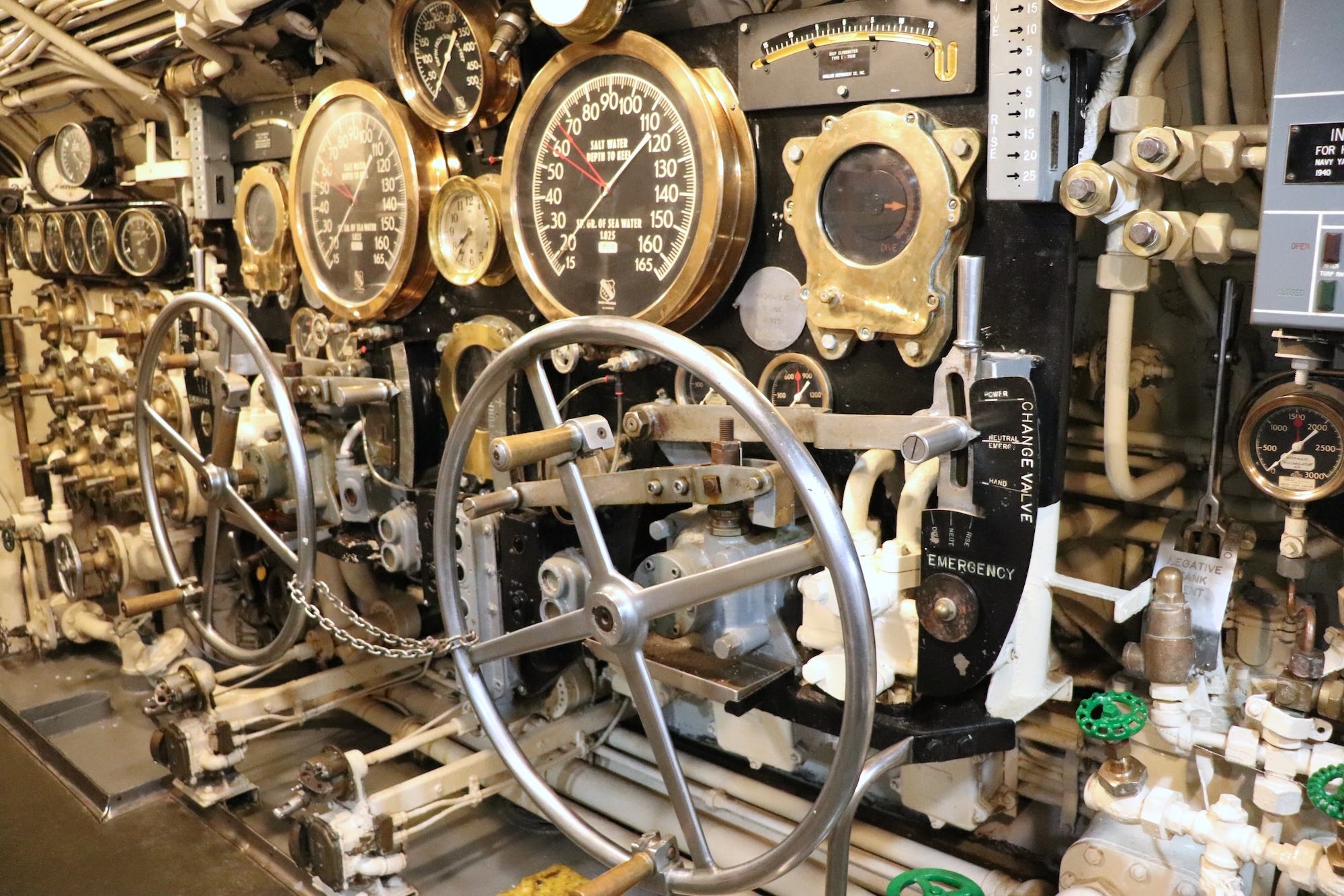 Instruments in the control center on the USS Silversides.
