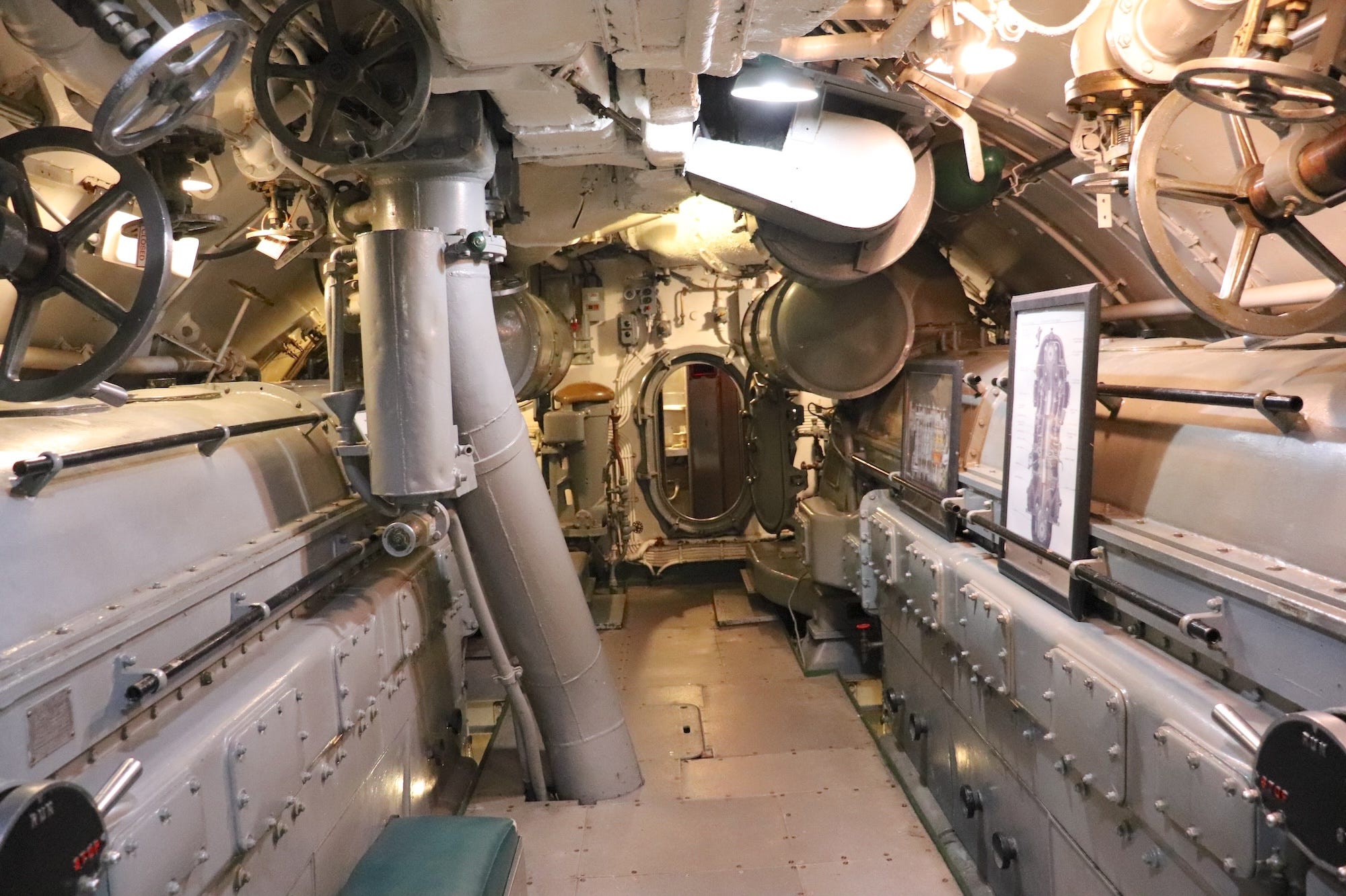 The forward engine room on the USS Silversides.