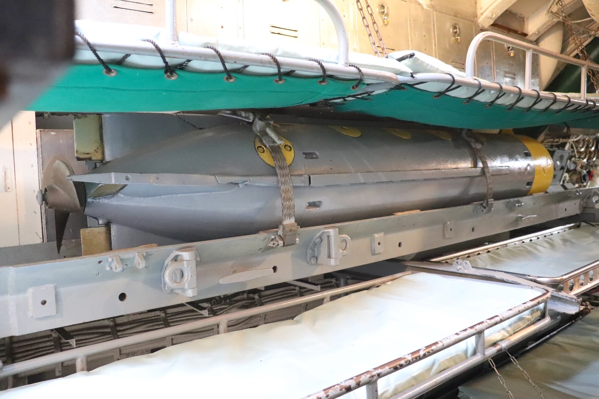 A Mark 18 electric torpedo in the after torpedo room on the USS Silversides.
