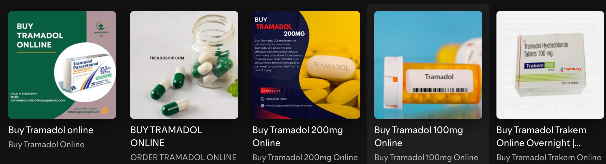Screenshot of some of the podcast episodes cover art advertising the sale of opioids