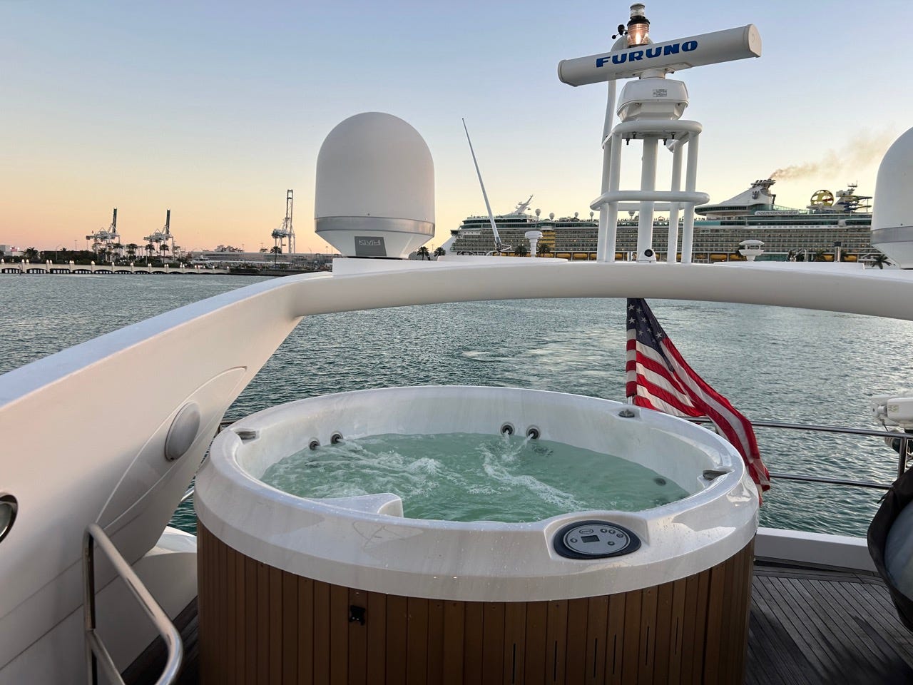 Jacuzzi on boat dock at sunset