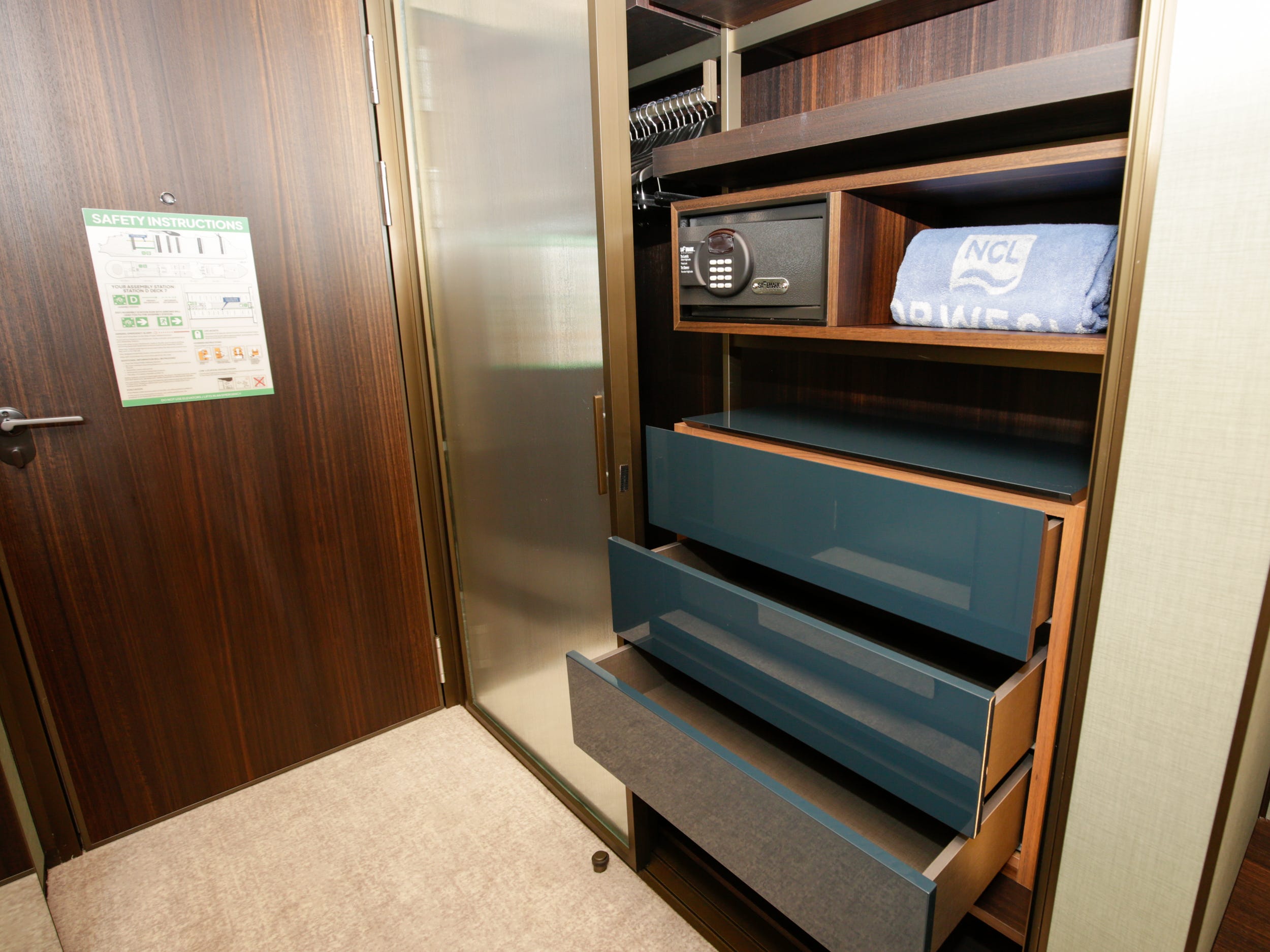 empty closet with drawers open in the Haven Penthouse with Balcony on Norwegian Aqua