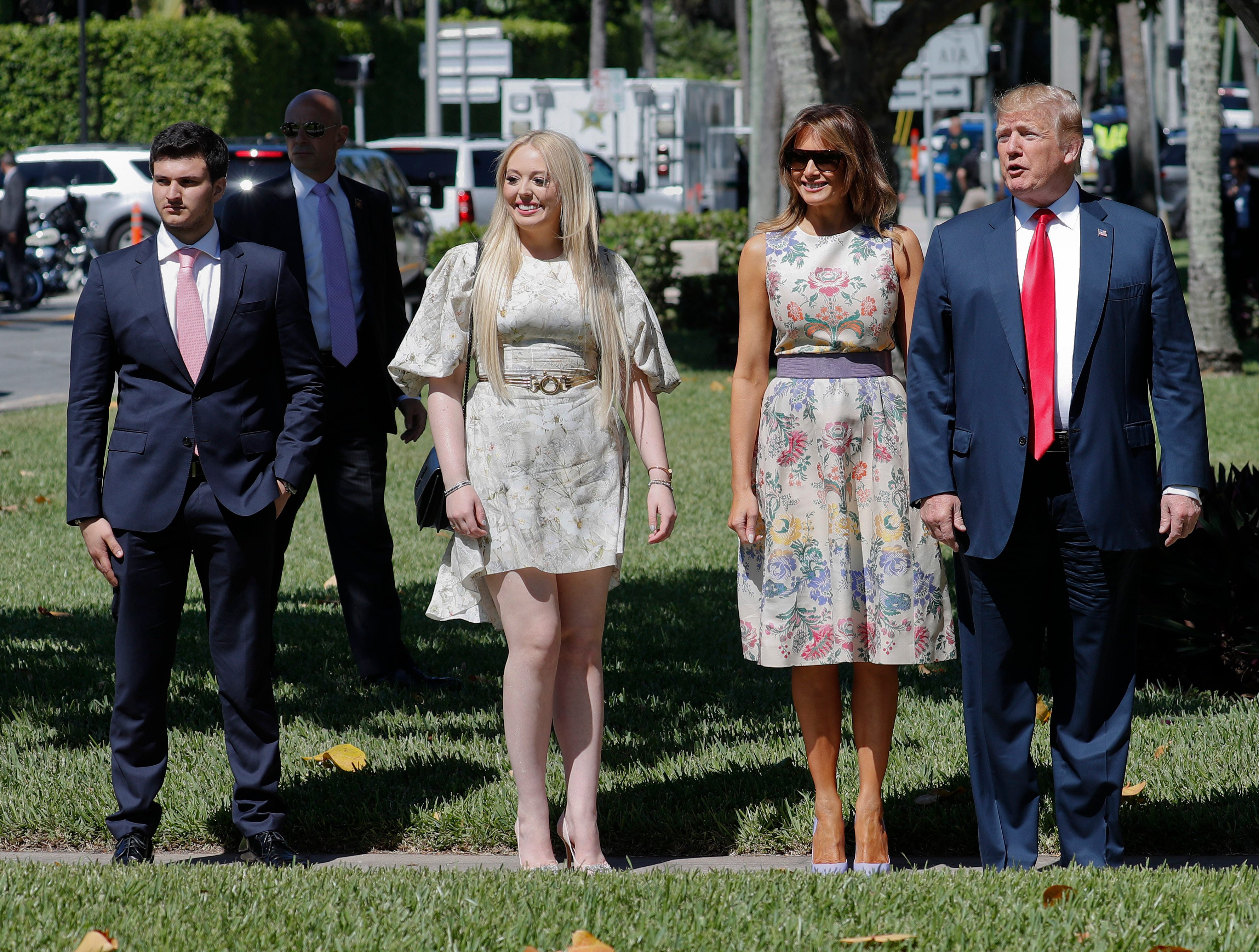 Donald Trump and Melania Trump with Tiffany Trump and Michael Boulos on their way to church for Easter services