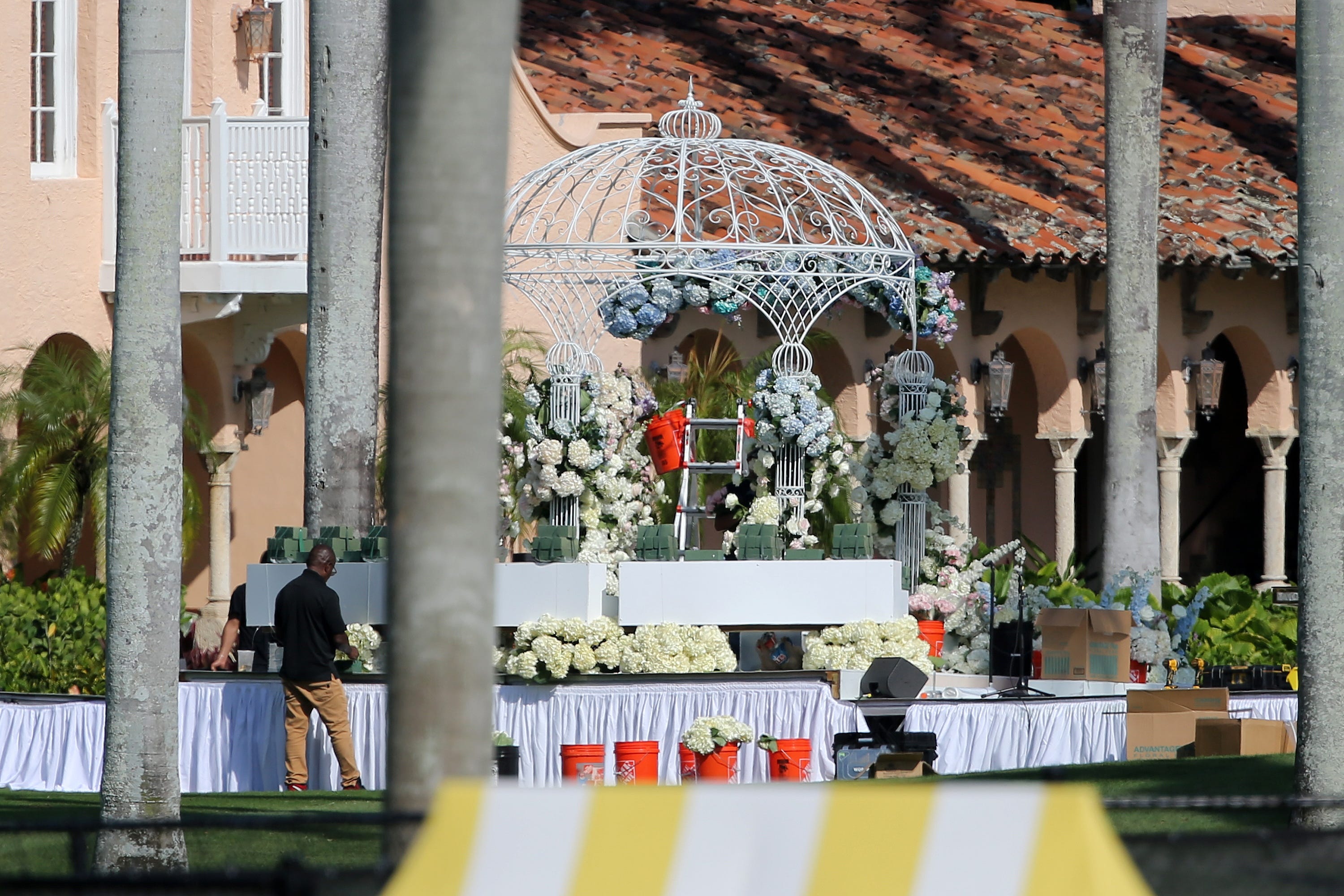 Flowers outside Mar-a-Lago before Tiffany Trump's wedding