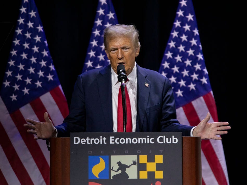Donald Trump speaks at the Detroit Economic Club.