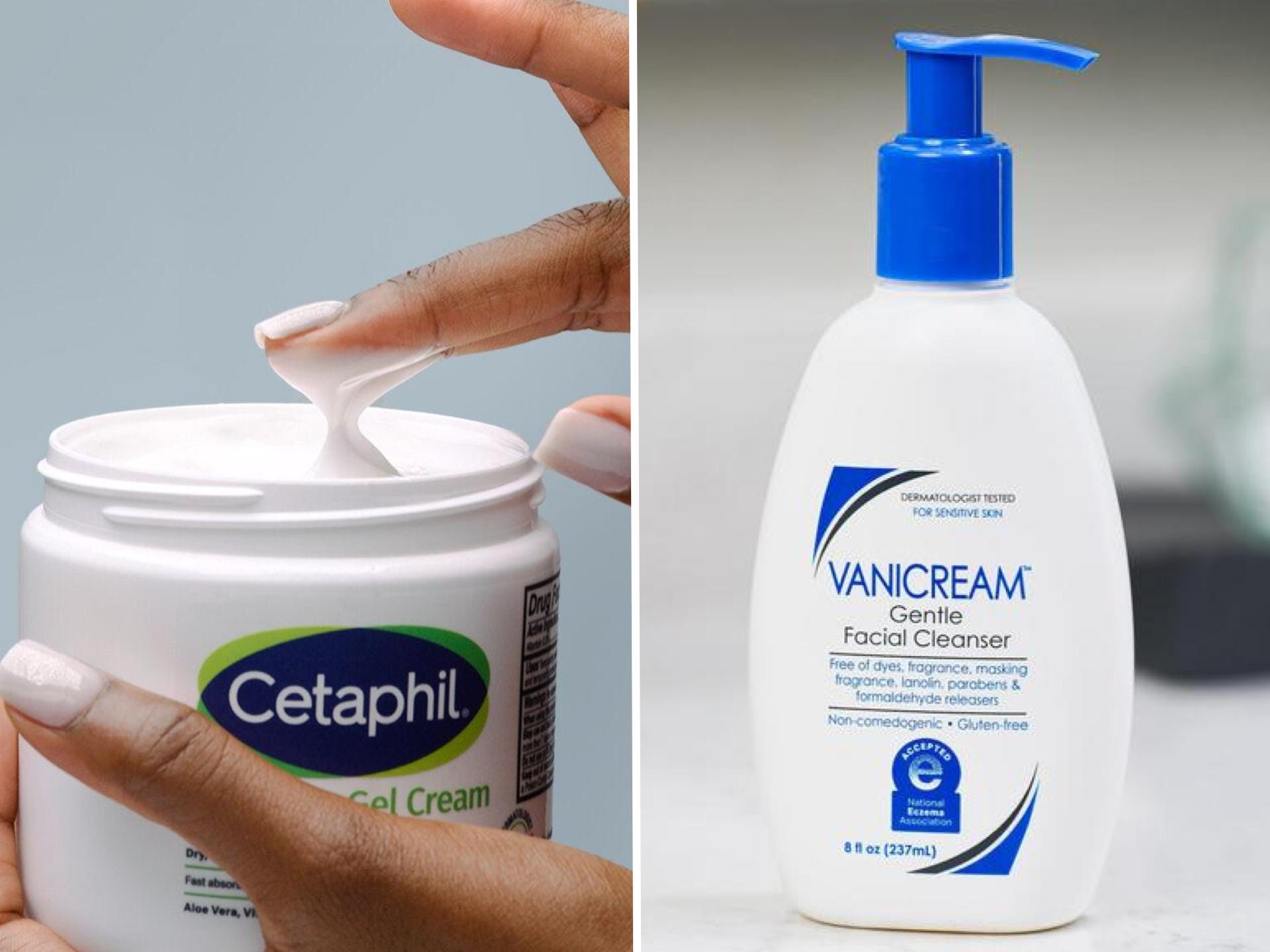 Cetaphil moisturizing gel cream/Vanicream gentle facial cleanser