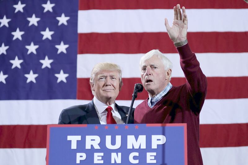 Donald Trump and Bobby Knight campaigning together in October 2016.