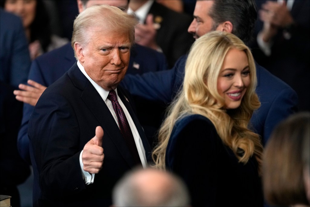 President Donald Trump and Tiffany Trump Boulos attend the inauguration ceremony in the Capitol Rotunda on Jan. 20, 2025.